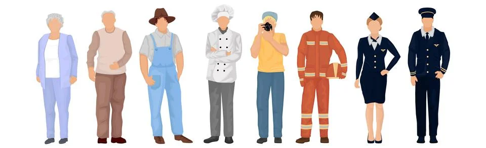 Set of 8 pcs people of different professions on a white background - Vector Stock Illustration