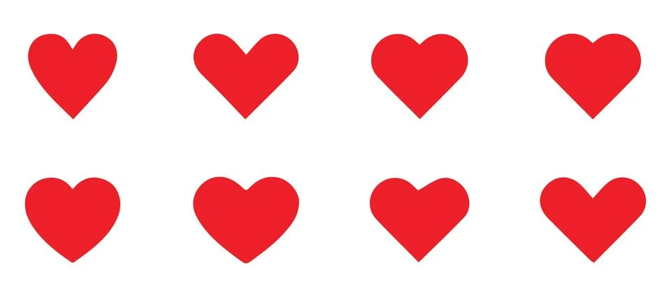 Set of 8 Red Heart Shape Vectors 库存插图
