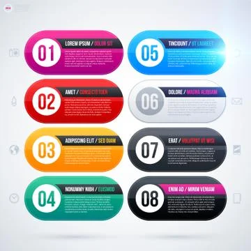 Set of 8 round banners on white background. EPS10 Stock Illustration