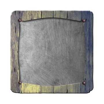 Set 8. rustic wood frame on metal plate. Stock Illustration
