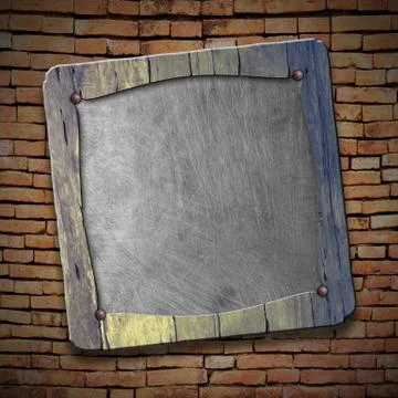 Set 8. rustic wood frame on brick wall. Stock-Illustration