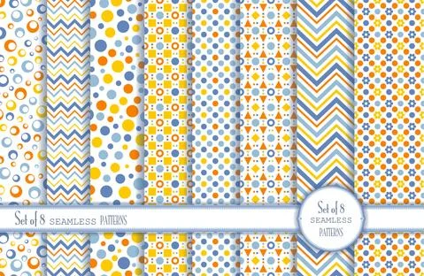 Set of 8 Seamless background. Bright summer pattern Stock Illustration