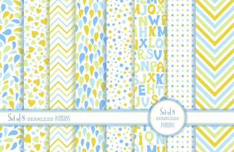 Set of 8 Seamless background. Bright summer pattern Stock Illustration