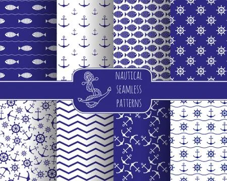 Set of 8 seamless nautical patterns Stock Illustration