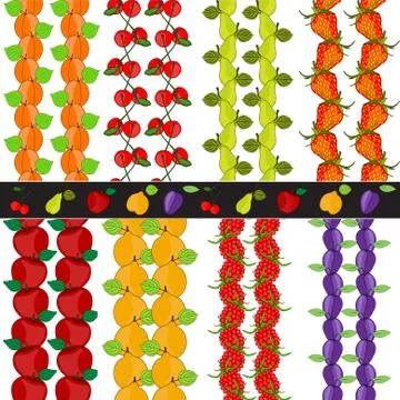 Set of 8 seamless patterns with different fruits, design elements Illustrazione stock