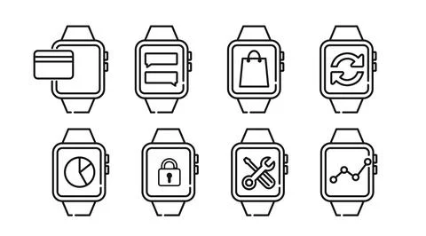 Set of 8 smartwatch device icon イラスト素材