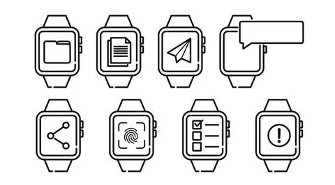 Set of 8 smartwatch device icons Ilustración de archivo