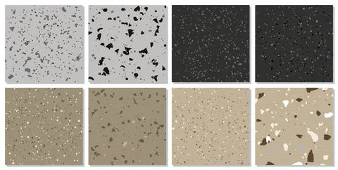 Set of 8 Terrazzo seamless pattern collection. Marble vector background set.. Stock Illustration