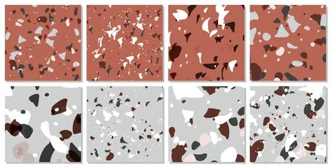 Set of 8 Terrazzo Vector flooring texture. Italian marble floor seamless pa.. 库存插图