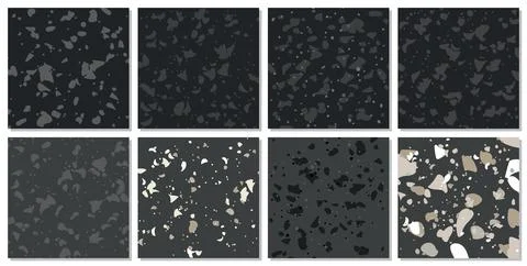 Set of 8 Terrazzo vector set, seamless pattern stock illustration. Marble v.. Stock Illustration