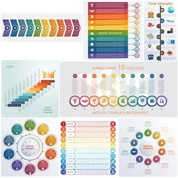 Set 8 universal templates elements Infographics conceptual cyclic processes f Stock Illustration