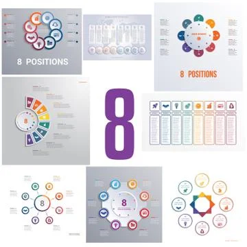 Set 8 universal templates elements Infographics conceptual cyclic processes f Stock Illustration