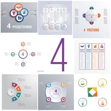Set 8 universal templates elements Infographics conceptual cyclic processes f Stock Illustration
