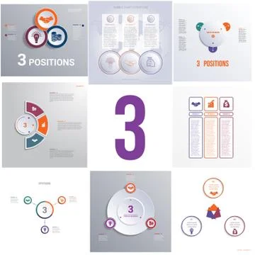 Set 8 universal templates elements Infographics conceptual cyclic processes f Stock Illustration