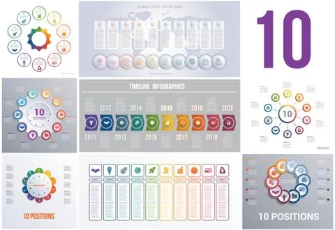 Set 8 universal templates elements Infographics conceptual cyclic processes f Stock Illustration