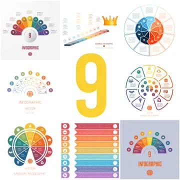 Set 8 universal templates elements for Infographics conceptual cyclic process Stock Illustration