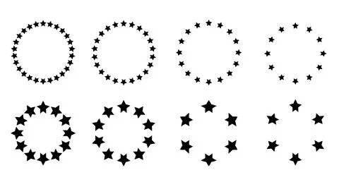Set 8 Vector Black Circle Frame from star Shape, Isolated on White Stock Illustration