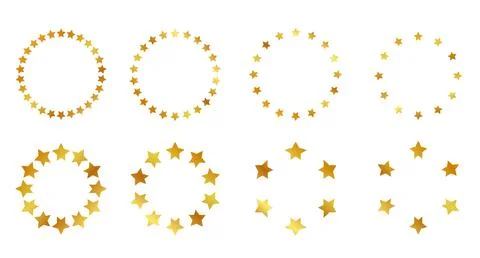 Set 8 Vector Golden Circle Frame from star Shape, Isolated on White Stock Illustration