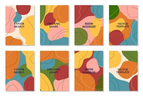 Set of 8 wall art posters, brochure, flyer templates. Organic line abstract Stock Illustration