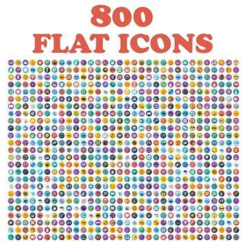 Set of 800 flat icons, for web, internet, mobile apps, interface design Stock Illustration