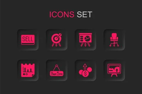 Set From 9 to 5 job, Target financial goal, Sell button, Financial growth d.. Stock Illustration