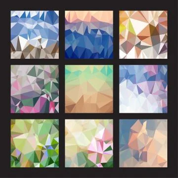 Set of 9 abstract polygonal backgrounds. Stock Illustration