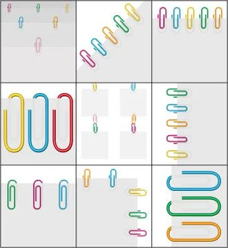 Set 9 background white paper clips Stock-Illustration