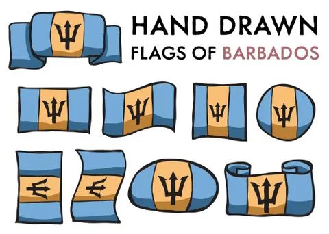 Set of 9 Barbados Flags Stock Illustration
