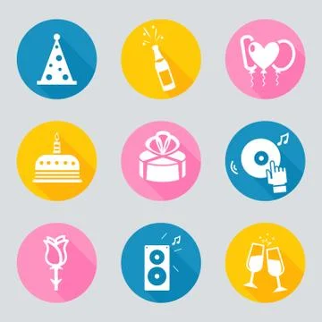 Set of 9 birthday vector web and mobile icons in flat design Stock Illustration
