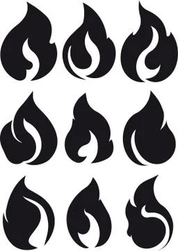 Set of 9 black fires for design or tattoo Stock Illustration
