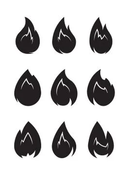 Set of 9 black vector fires with white elements Illustrazione stock