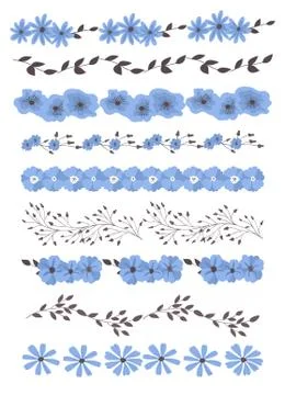 Set of 9 borders with leaves and flowers. Stock Illustration