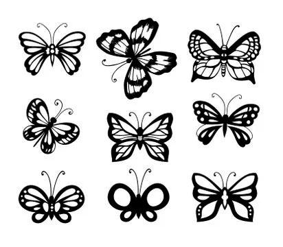 Set of 9 butterflies Stock Illustration