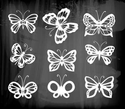 Set of 9 butterflies Stock Illustration