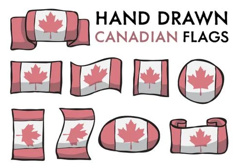 Set of 9 Canadian Flags Stock Illustration