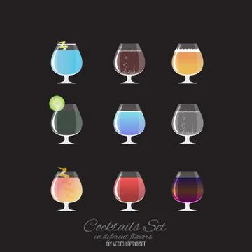 Set of 9 cocktails Stock Illustration
