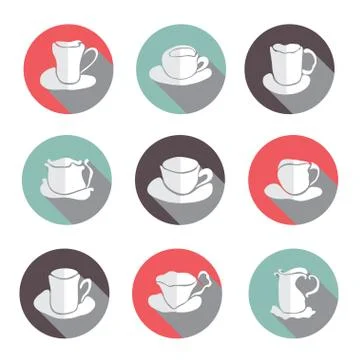 Set of 9 coffee cups flat icons, design elements Illustrazione stock