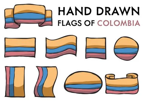 Set of 9 Colombian Flags Stock Illustration