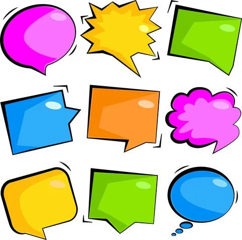 A set of 9 colors, multi-colored speech bubbles. Stock Illustration