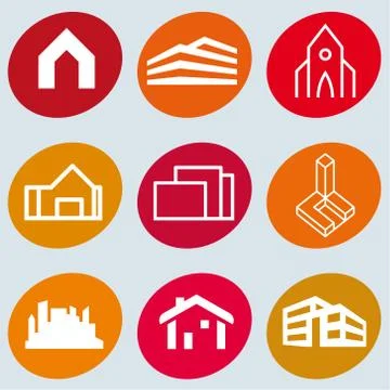 Set of 9 construction buildings and houses icons. 스톡 일러스트