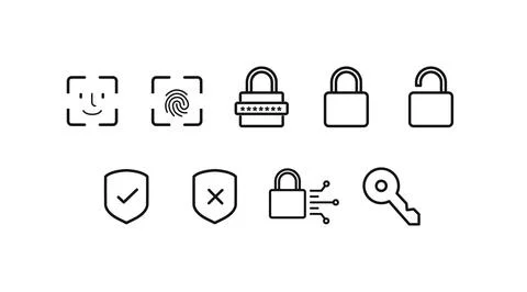 Set of 9 cyber security and biometric set Stock Illustration