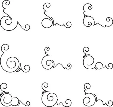 Set of 9 decorative corners. Stock Illustration