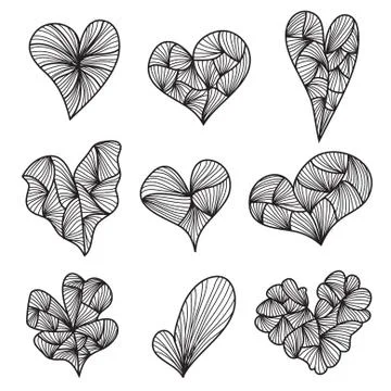 Set of 9 decorative hearts Stock Illustration