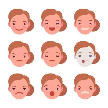 Set of 9 different emotions Stock Illustration