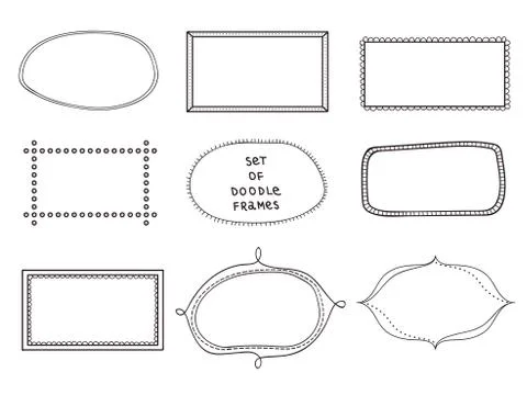 Set of 9 doodle frames on white background Stock Illustration