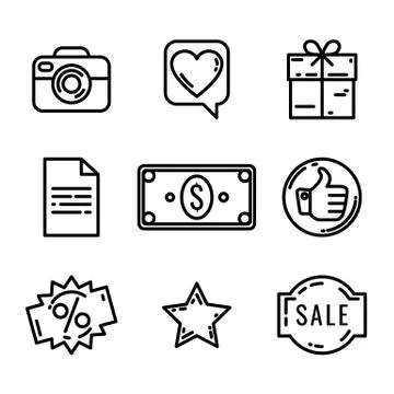 Set of 9 E-commerce and shopping web icons in line style. Vector illustration Stock Illustration