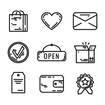 Set of 9 E-commerce and shopping web icons in line style. Vector illustration Stock Illustration