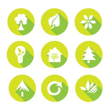 Set of 9 ecology flat icons, design elements Stock Illustration