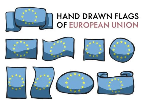Set of 9 Euopean Union Flags Stock Illustration
