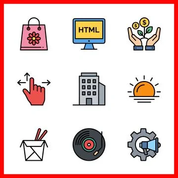 Set of 9 Filled Line Flat Color Pack of Universal Icons for Web and Mobile .. 库存插图